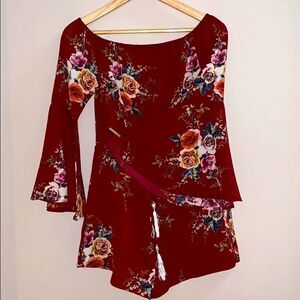 Haute Rogue Red Wine Floral Romper